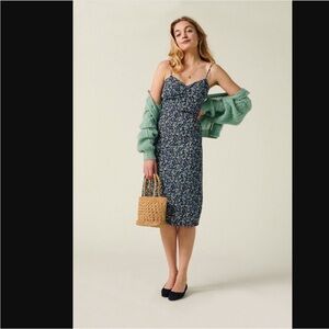 Rouje Chantal Dress Blue Floral Midi Strap dress Size 34 US 2